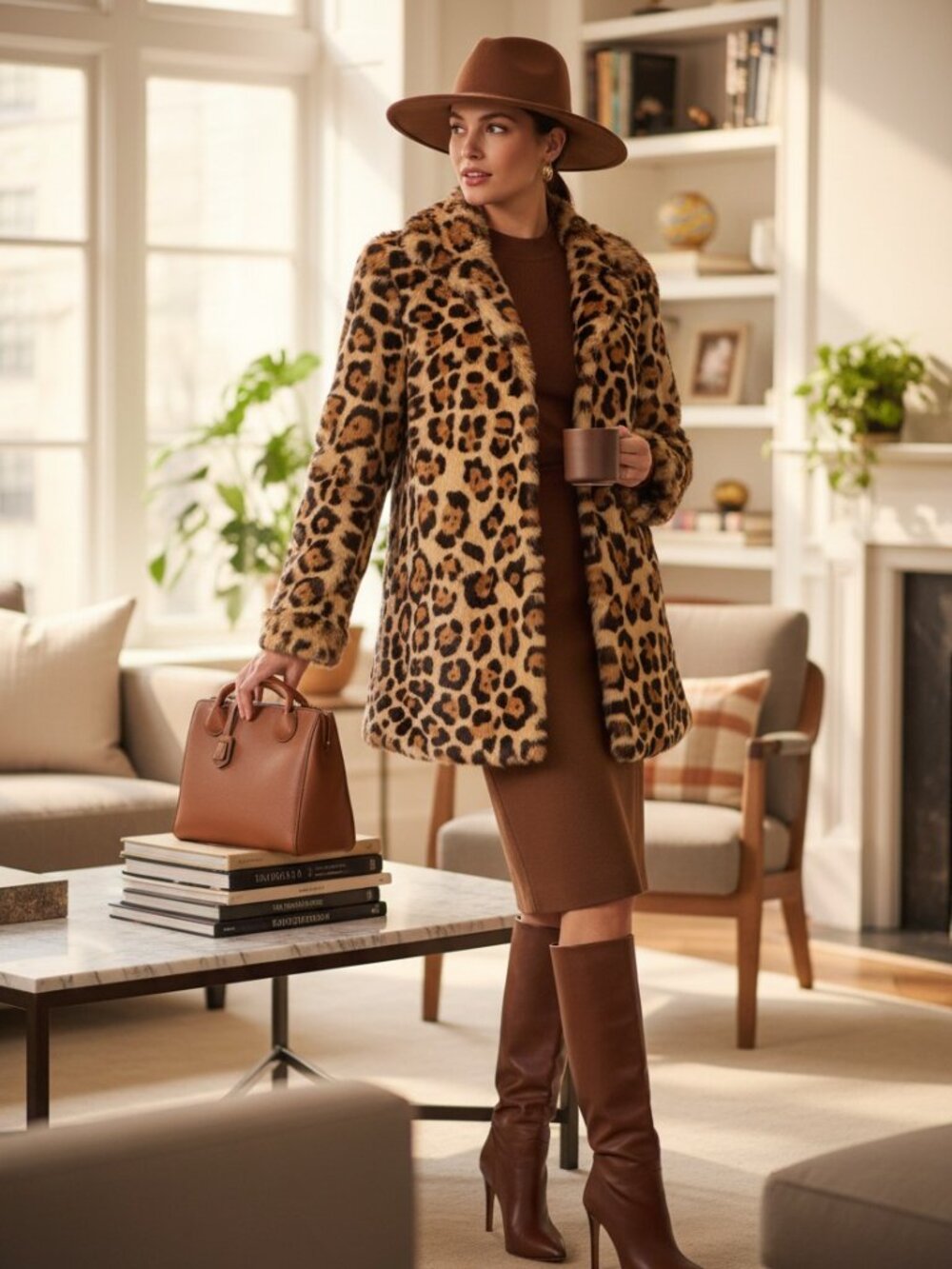 DESIGNER RTA ANIMAL PRINT RABBIT FUR HOODED LONG SLEEVE MIDI LENGTH SIZE XSMALL